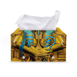 Golden Egyptian Pharaoh Print Leather Tissue Box Cover