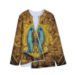 Golden Egyptian Pharaoh Print Long Sleeve Short Coat