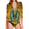 Golden Egyptian Pharaoh Print Long Sleeve Swimsuit