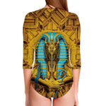 Golden Egyptian Pharaoh Print Long Sleeve Swimsuit