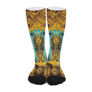 Golden Egyptian Pharaoh Print Long Socks