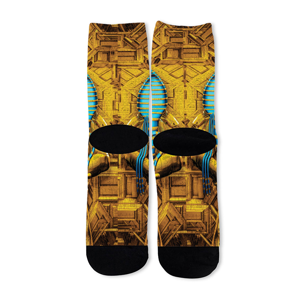 Golden Egyptian Pharaoh Print Long Socks