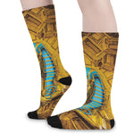 Golden Egyptian Pharaoh Print Long Socks