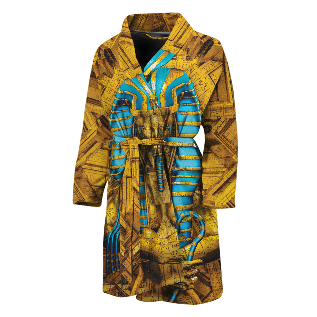 Golden Egyptian Pharaoh Print Men's Bathrobe