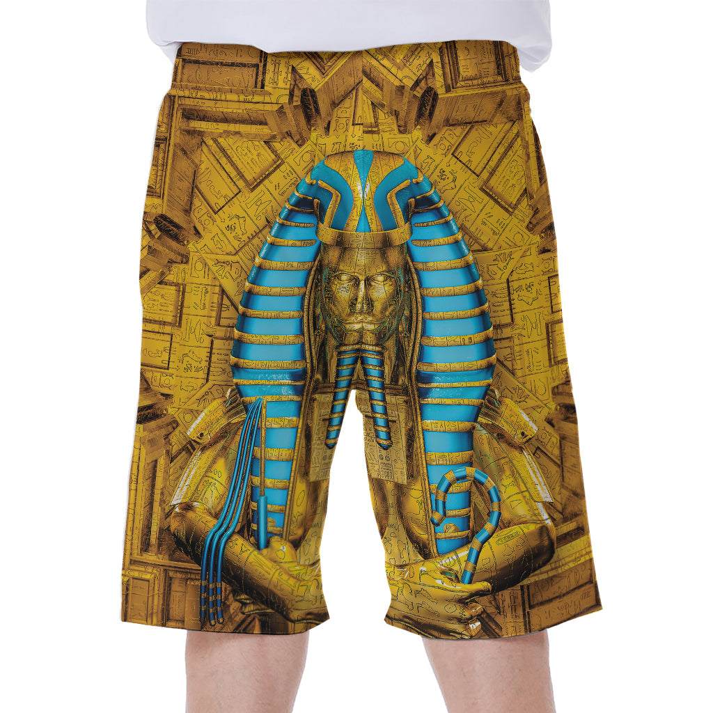 Golden Egyptian Pharaoh Print Men's Beach Shorts