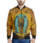 Golden Egyptian Pharaoh Print Men's Bomber Jacket