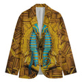 Golden Egyptian Pharaoh Print Men's Cotton Blazer