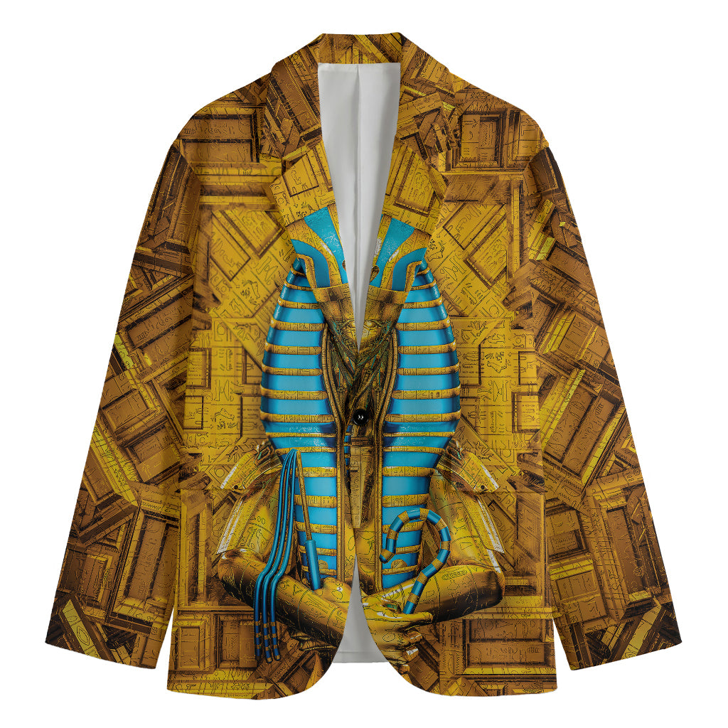 Golden Egyptian Pharaoh Print Men's Cotton Blazer