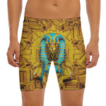 Golden Egyptian Pharaoh Print Men's Long Boxer Briefs