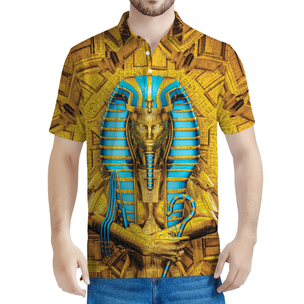 Golden Egyptian Pharaoh Print Men's Polo Shirt