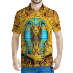 Golden Egyptian Pharaoh Print Men's Polo Shirt