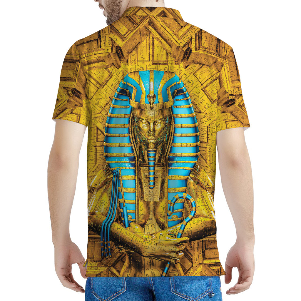 Golden Egyptian Pharaoh Print Men's Polo Shirt