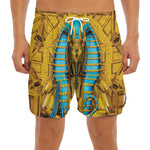 Golden Egyptian Pharaoh Print Men's Split Running Shorts