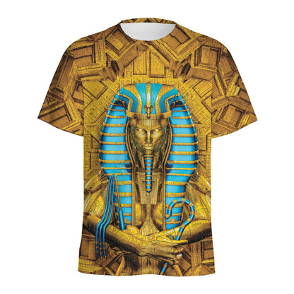 Golden Egyptian Pharaoh Print Men's Sports T-Shirt