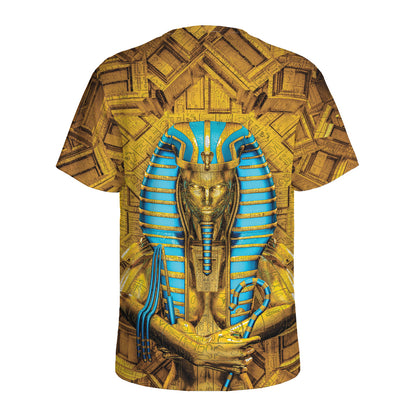 Golden Egyptian Pharaoh Print Men's Sports T-Shirt