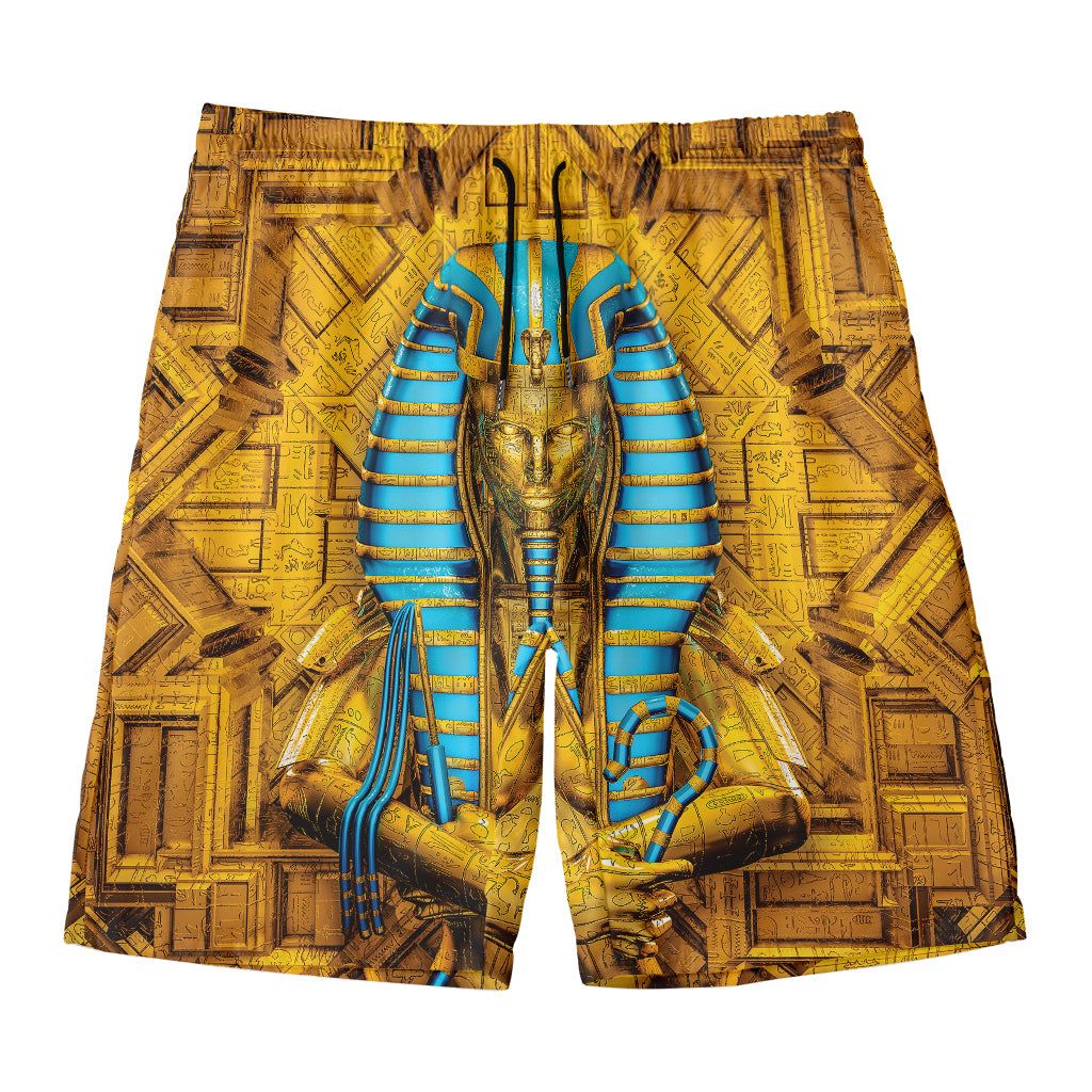 Golden Egyptian Pharaoh Print Men's Swim Trunks