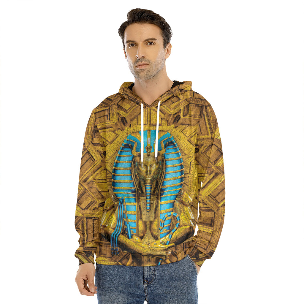 Golden Egyptian Pharaoh Print Men's Velvet Pullover Hoodie