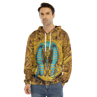 Golden Egyptian Pharaoh Print Men's Velvet Pullover Hoodie