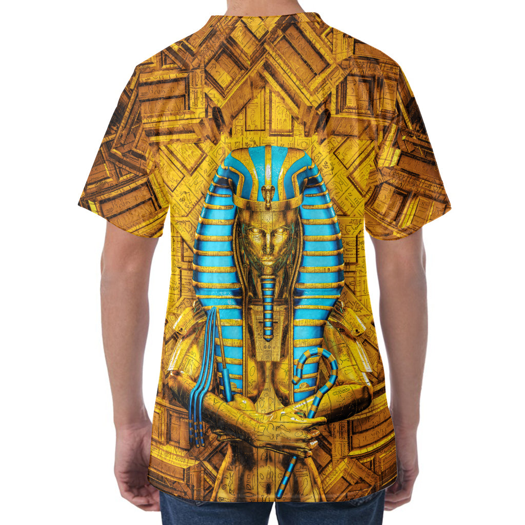 Golden Egyptian Pharaoh Print Men's Velvet T-Shirt