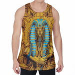 Golden Egyptian Pharaoh Print Men's Velvet Tank Top