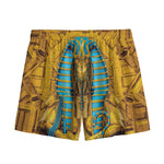 Golden Egyptian Pharaoh Print Mesh Shorts