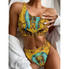 Golden Egyptian Pharaoh Print One Shoulder Bikini Top