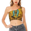 Golden Egyptian Pharaoh Print One Shoulder Crop Top