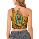 Golden Egyptian Pharaoh Print One Shoulder Crop Top