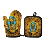 Golden Egyptian Pharaoh Print Oven Mitt And Pot Holder Set