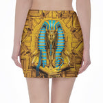 Golden Egyptian Pharaoh Print Pencil Mini Skirt