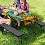 Golden Egyptian Pharaoh Print Picnic Table Cover