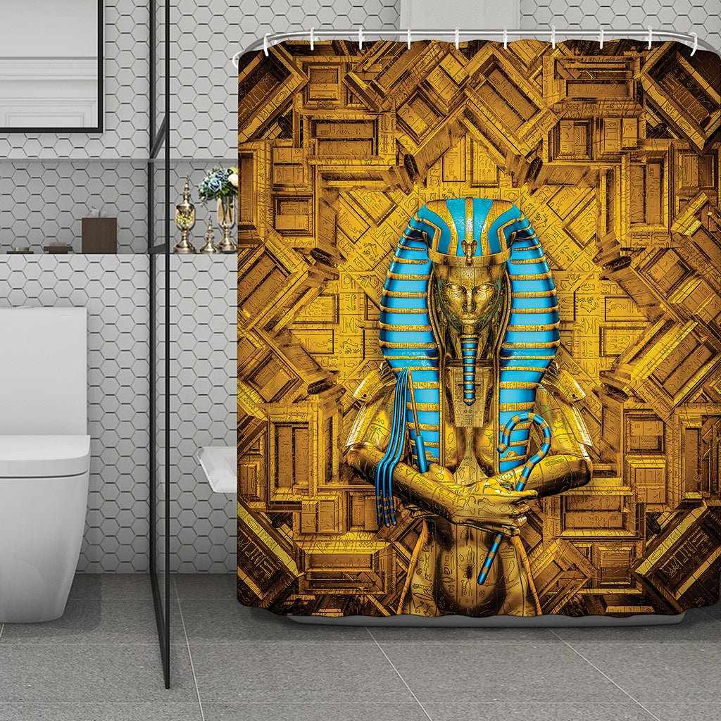 Golden Egyptian Pharaoh Print Polyester Shower Curtain