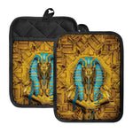 Golden Egyptian Pharaoh Print Pot Holders With Pocket