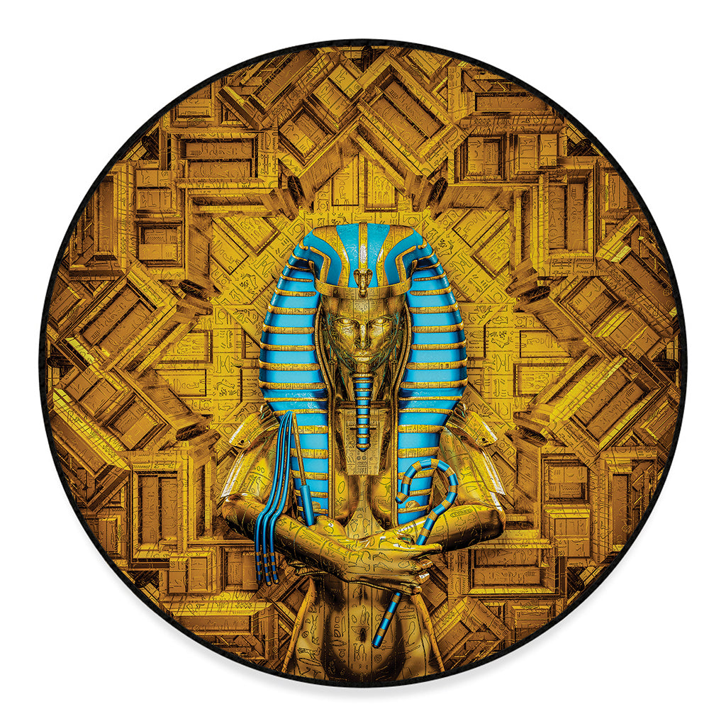 Golden Egyptian Pharaoh Print Round Floor Mat