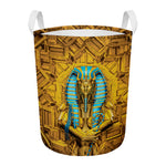 Golden Egyptian Pharaoh Print Round Laundry Basket