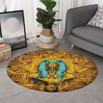 Golden Egyptian Pharaoh Print Round Rug