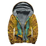 Golden Egyptian Pharaoh Print Sherpa Lined Zip Up Hoodie