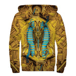Golden Egyptian Pharaoh Print Sherpa Lined Zip Up Hoodie