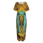 Golden Egyptian Pharaoh Print Short Sleeve Long Nightdress