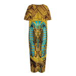 Golden Egyptian Pharaoh Print Short Sleeve Long Nightdress