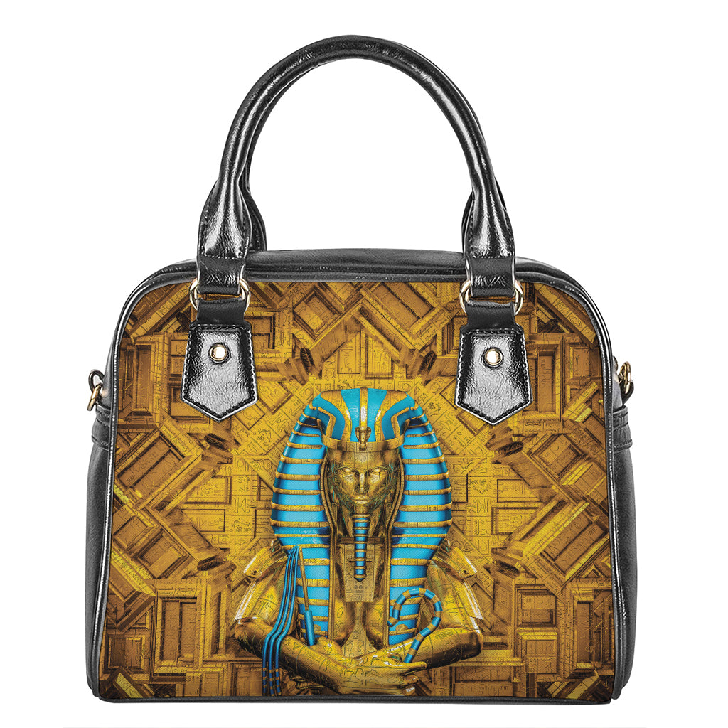 Golden Egyptian Pharaoh Print Shoulder Handbag