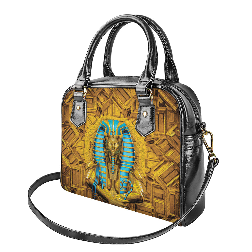 Golden Egyptian Pharaoh Print Shoulder Handbag