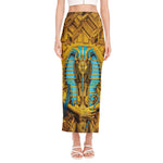 Golden Egyptian Pharaoh Print Side Slit Maxi Skirt