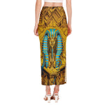 Golden Egyptian Pharaoh Print Side Slit Maxi Skirt