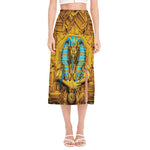 Golden Egyptian Pharaoh Print Side Slit Midi Skirt