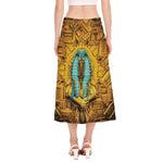 Golden Egyptian Pharaoh Print Side Slit Midi Skirt