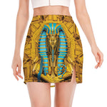 Golden Egyptian Pharaoh Print Side Slit Mini Skirt