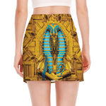 Golden Egyptian Pharaoh Print Side Slit Mini Skirt