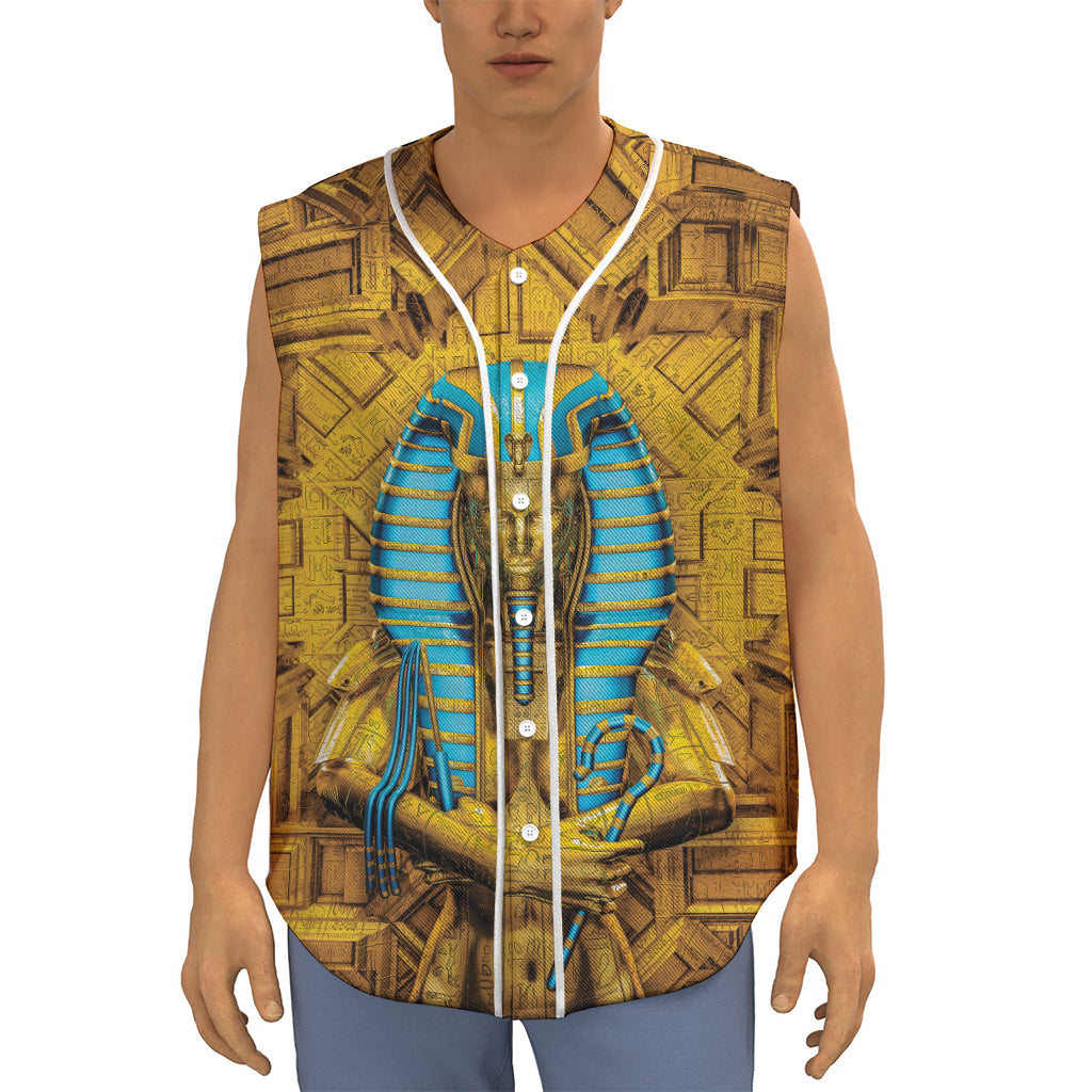 Golden Egyptian Pharaoh Print Sleeveless Baseball Jersey