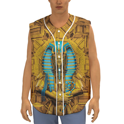 Golden Egyptian Pharaoh Print Sleeveless Baseball Jersey